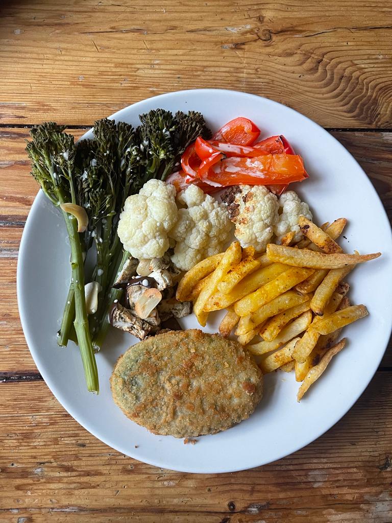 A traybake on a dinner plate