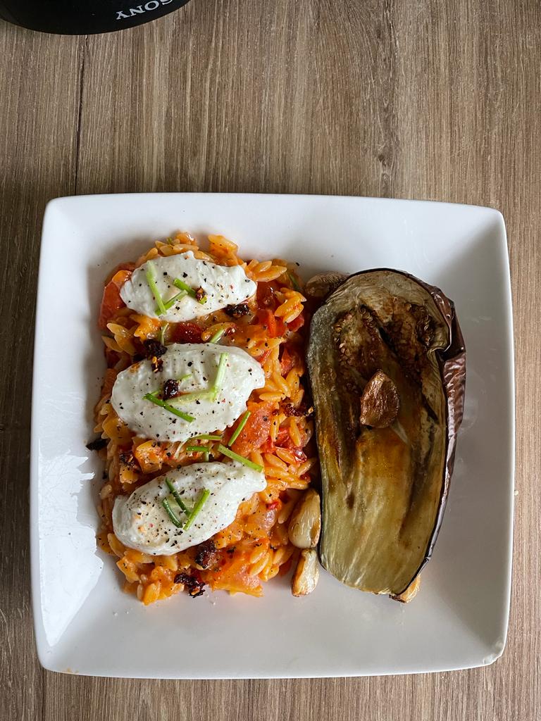 Tomato Orzo with Grilled Eggplant